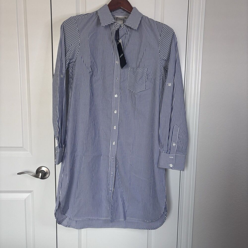 Finley Blue And White Striped Shirt Dress Size M NWT $260 Retail